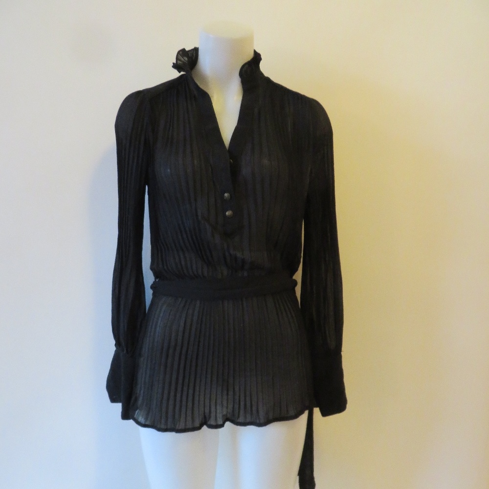 Double Zero Half Button Up Pleated Blouse Sz S - image 1